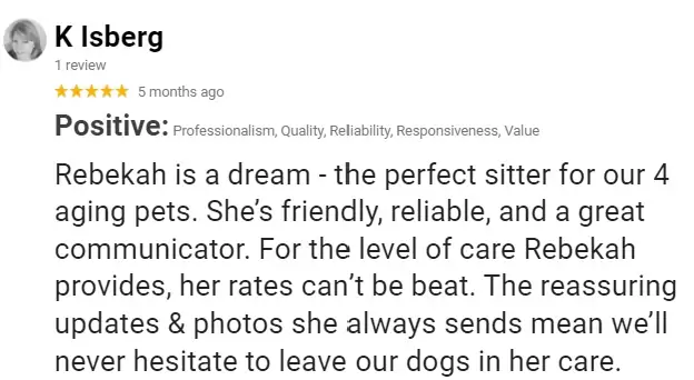 K Isberg's review of Tails N Whiskers Pet Services